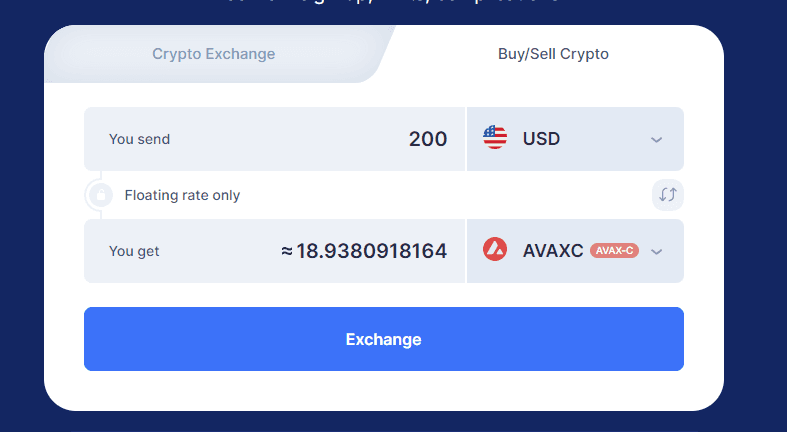 Buy Avax on Simpleswap