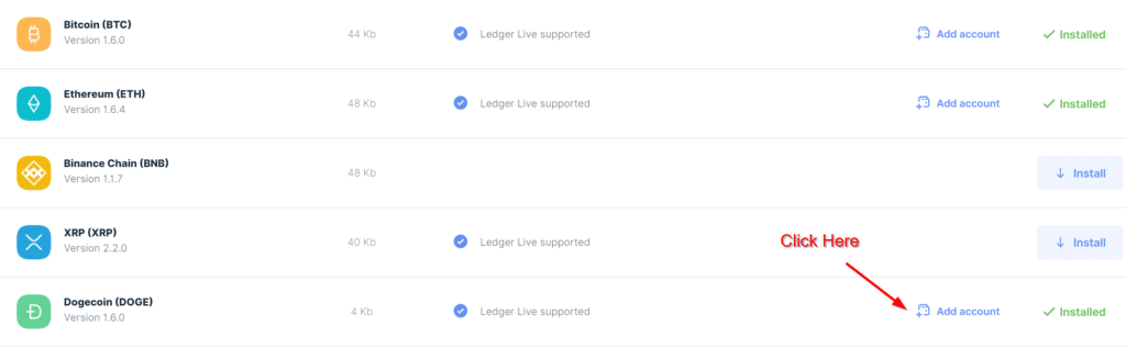 Add DogeCoin Account to Ledger Live