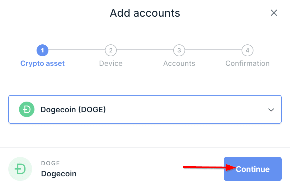 Continue DogeCoin Account on Ledger Live
