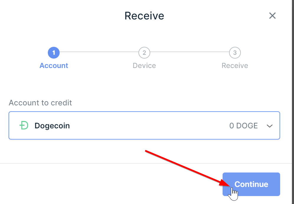 Continuing the process of receiving Dogecoin on Ledger