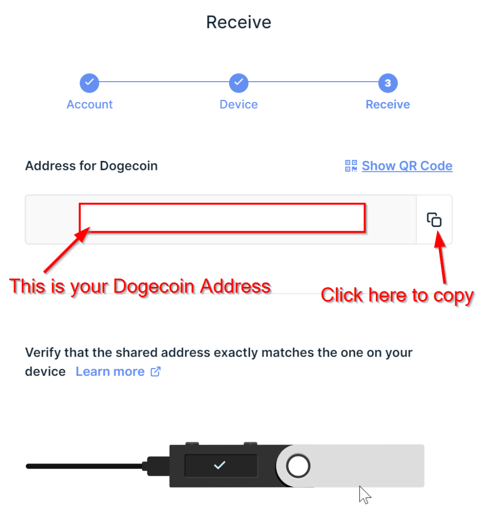 Copy your Dogecoin Address from Ledger