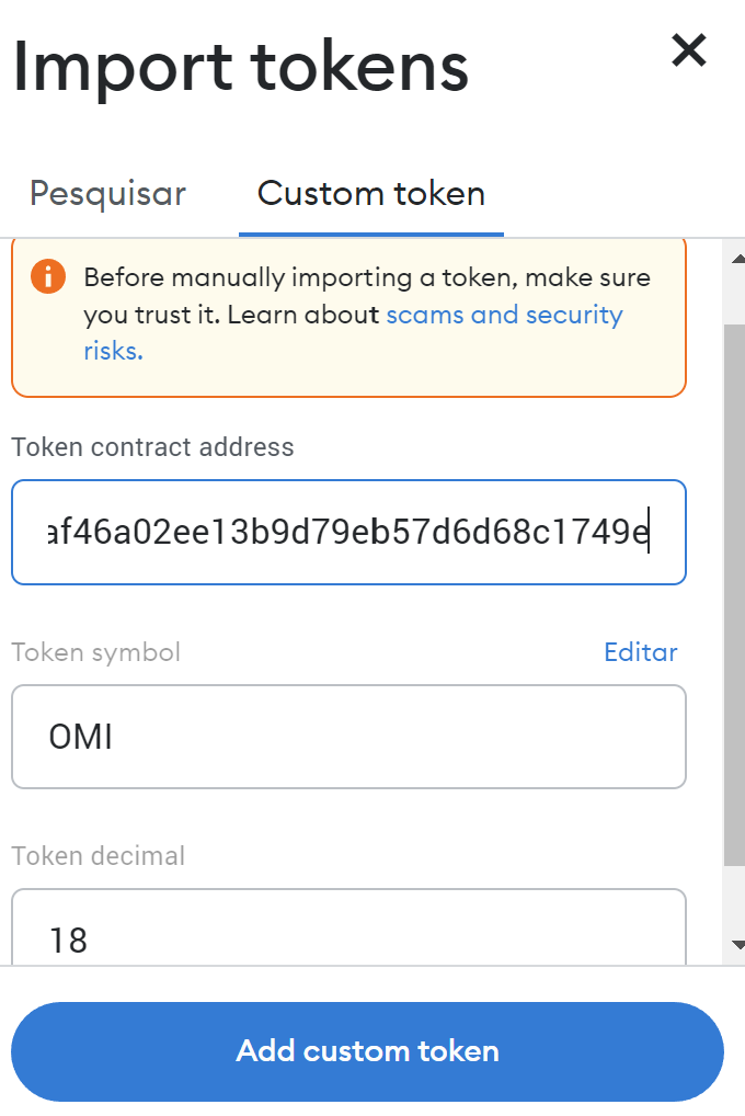 Importing OMI token