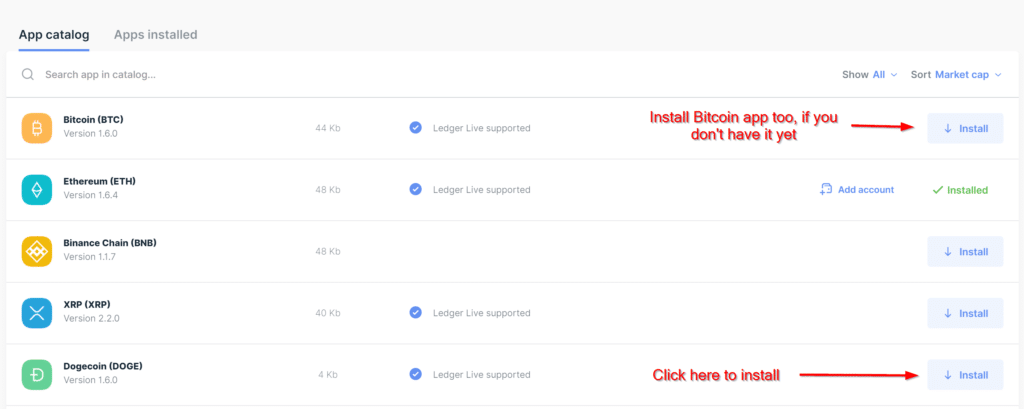 Install Dogecoin App on Ledger Live
