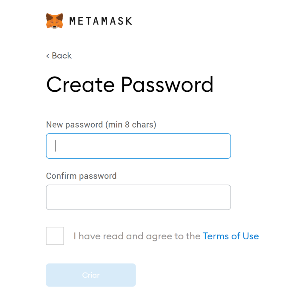 Choose your Metamask Password