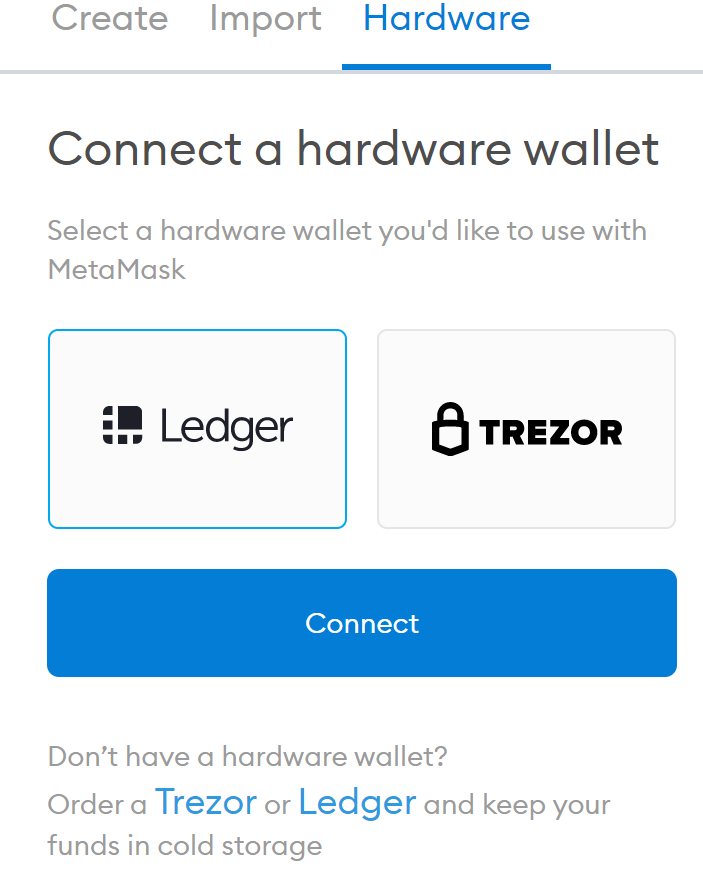 Choose Ledger when connecting the hardware wallet