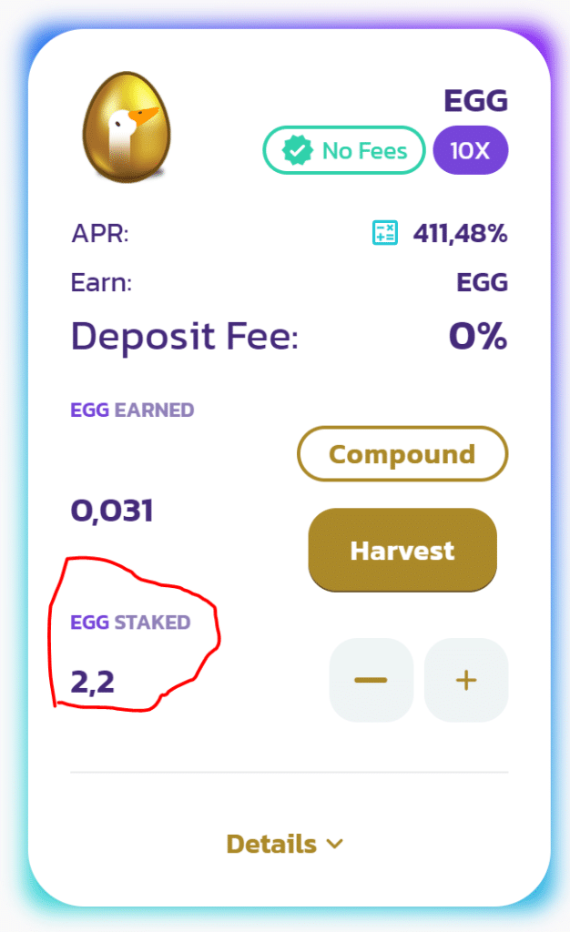 Confirm staked EGG on Goose Finance