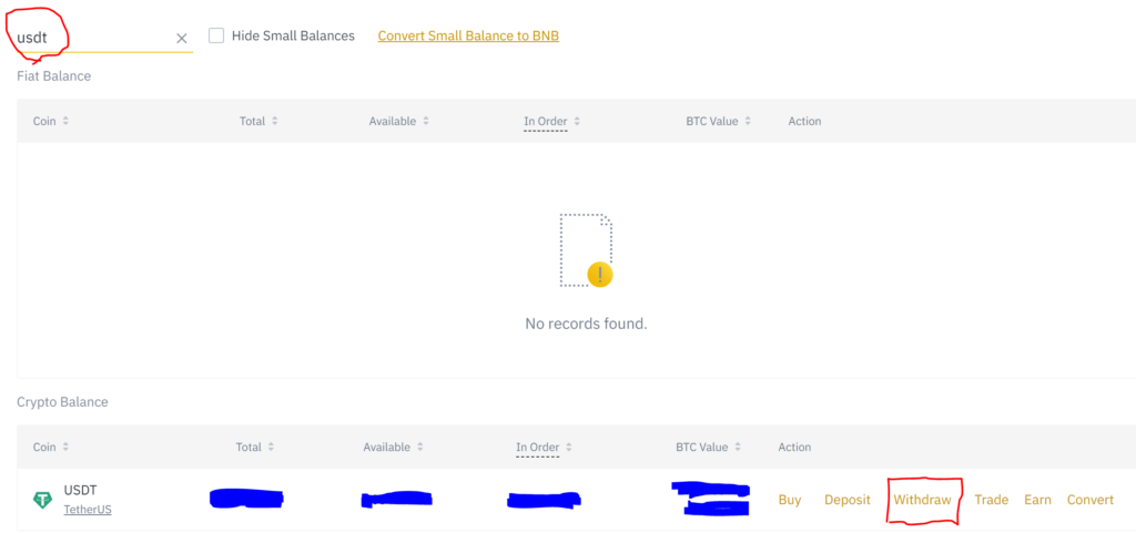 Withdraw USDT on Binance